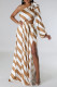 Stripe Casual Striped Print Backless Slit Oblique Collar Long Dresses