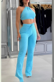 Pink Casual Solid Color Backless Strap Design Spaghetti Strap Sleeveless Two Pieces