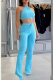 Blue Casual Solid Color Backless Strap Design Spaghetti Strap Sleeveless Two Pieces