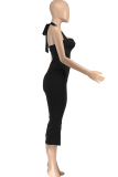 White Casual Solid Color Backless Halter Sleeveless Two Pieces