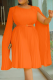 Tangerine Red Casual Solid Color With Belt Pleated O Neck Long Dresses