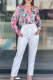 White Casual Print Pocket Buckle Turndown Collar Long Sleeve Two Pieces