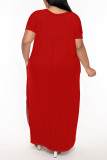 Blue Casual Solid Color Slit V Neck Short Sleeve Plus Size Dresses
