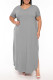 Grey Casual Solid Color Slit V Neck Short Sleeve Plus Size Dresses
