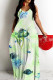 Light Green Casual Floral Print Pocket Contrast O Neck Printed Dresses