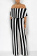 Black And White Sexy Striped Print Pocket Flounce Contrast Off Shoulder Jumpsuits