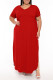 Red Casual Solid Color Slit V Neck Short Sleeve Plus Size Dresses