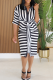 Black And White Casual Stripe Patchwork Strap Design Turndown Collar Long Dresses