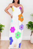 White Purple Casual Graffiti Print Pocket Contrast O Neck Printed Dresses