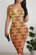 Orange Sexy Letter Print Gradient Contrast U Neck Printed Dresses