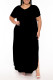 Black Casual Solid Color Slit V Neck Short Sleeve Plus Size Dresses