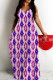 Purple Sexy Geometric Print Pocket Contrast O Neck Printed Dresses