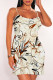 Cream White Sexy Geometric Print Contrast U Neck Printed Dresses
