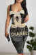 Black Sexy Letter Print Gradient Contrast U Neck Printed Dresses