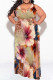 Light Green Casual Floral Print Lace Up Slit V Neck Printed Plus Size Dresses