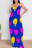 White Purple Casual Graffiti Print Pocket Contrast O Neck Printed Dresses