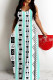 Blue White Sexy Geometric Print Pocket Contrast O Neck Printed Dresses