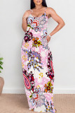 Multicolor Sexy National Totem Print Pocket Contrast O Neck Long Dresses