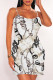 White Sexy Geometric Print Contrast U Neck Printed Dresses