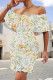 White Sexy Floral Print Flounce Contrast Off Shoulder Printed Dresses