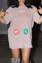 Pink Casual Daily Print Basic O Neck T-shirt Dresses