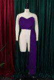 Purple Sexy Solid Color Heart Shaped Patchwork Backless Strapless Tops