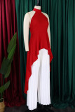 White Casual Solid Color Backless Ruched Irregular Halter Sleeveless Two Pieces