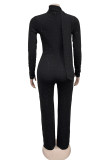 Black Sexy Solid Color Hot Drill V Neck Bodycon Jumpsuits