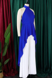 White Casual Solid Color Backless Ruched Irregular Halter Sleeveless Two Pieces