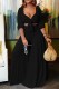 Black Sexy Casual Solid Color Belted V Neck Half Sleeve Two Pieces