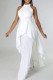 White Casual Solid Color Backless Ruched Irregular Halter Sleeveless Two Pieces