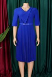 Yellow Casual Solid Color With Belt V Neck A Line Dresses