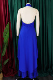 White Casual Solid Color Backless Ruched Irregular Halter Sleeveless Two Pieces