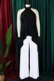 White Casual Solid Color Backless Ruched Irregular Halter Sleeveless Two Pieces