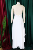 White Casual Solid Color Backless Ruched Irregular Halter Sleeveless Two Pieces