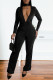 Black Sexy Solid Color Hot Drill V Neck Bodycon Jumpsuits