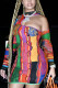 Colour Casual Print Oblique Collar Pencil Skirt Dresses