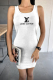 White Casual Letters Patchwork U Neck Dresses