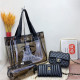 Brown Casual Letters See-Through Zipper Contrast Bags