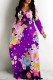 Purple Casual Flowers Print Pocket Contrast O Neck Printed Dresses