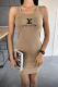 Camel Casual Letters Patchwork U Neck Dresses