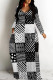 Black And White Casual Geometric Print Pocket Contrast O Neck Printed Dresses