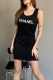 Black Casual Letters Patchwork Straight Dresses