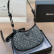 Black Silver Celebrities Solid Color Zipper Rhinestone Decor Adjustable Bags