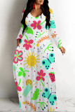 Tangerine Red Casual Flowers Print Pocket Contrast O Neck Printed Dresses