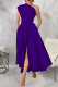 Purple Casual Solid Color Slit Oblique Collar Long Dresses
