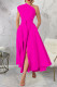 Rose Red Casual Solid Color Slit Oblique Collar Long Dresses