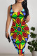 Colour Sexy Geometric Print Contrast U Neck Printed Dresses