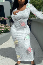 Cartoon Casual Cartoon Print Contrast O Neck Printed Dresses