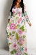Pink Casual Flowers Print Pocket Contrast O Neck Printed Dresses